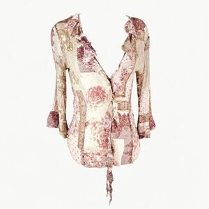 Y2k Euro Fairycore Top Sheer Floral Print Motivi - Size Small